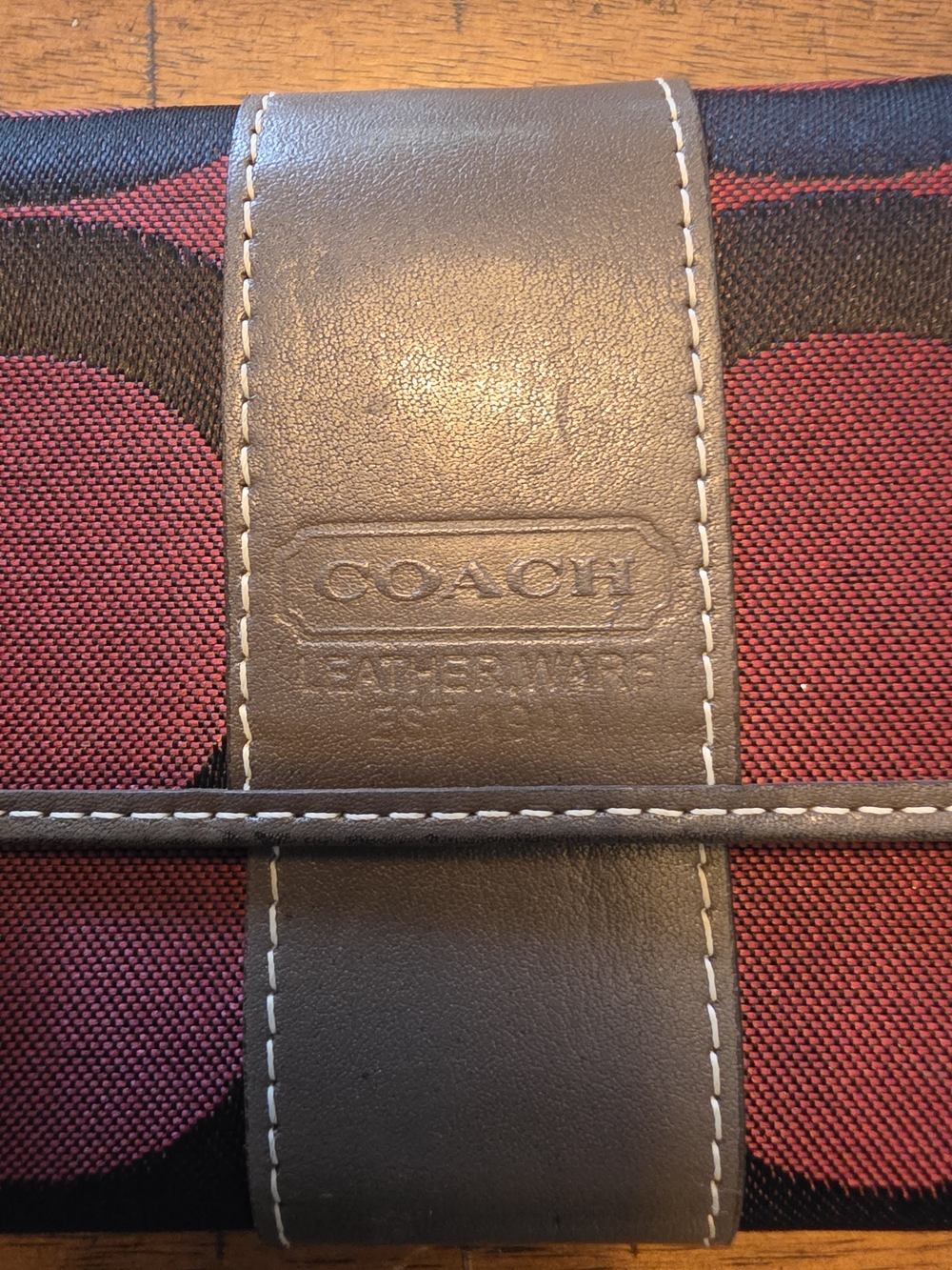 Coach Signature Canvas Wallet in Red and Brown